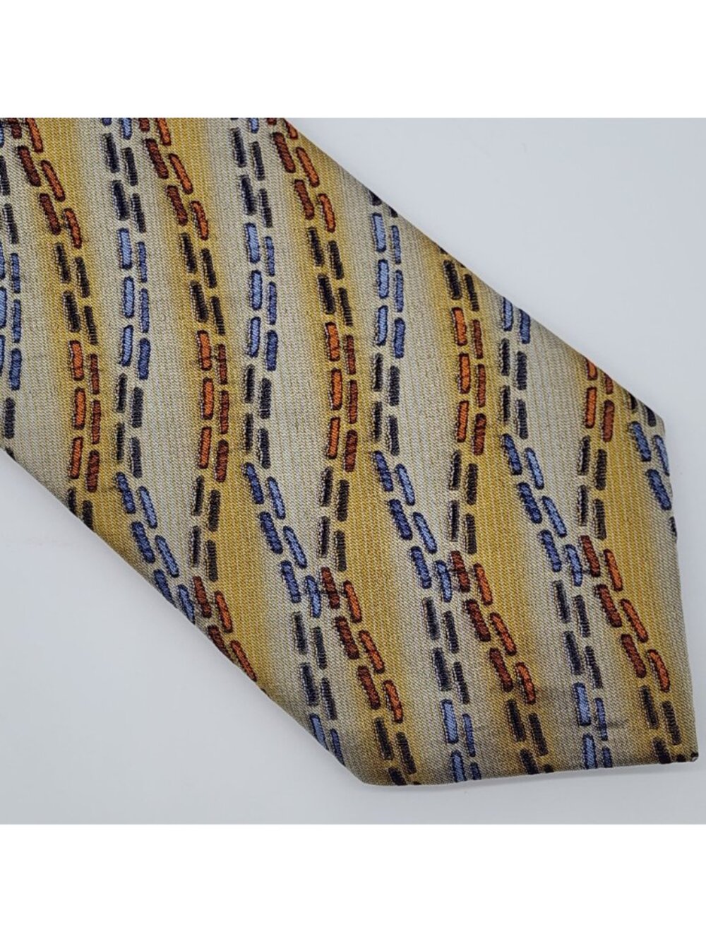 Emilio Ponti Necktie Geometric Silk Gray Yellow Blue Textured Fabric 57" L 4" W - Picture 2 of 7